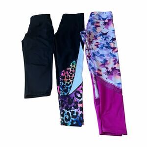 Old Navy Justice Girls Athletic Leggings Black Floral Rainbow Cheetah Size L